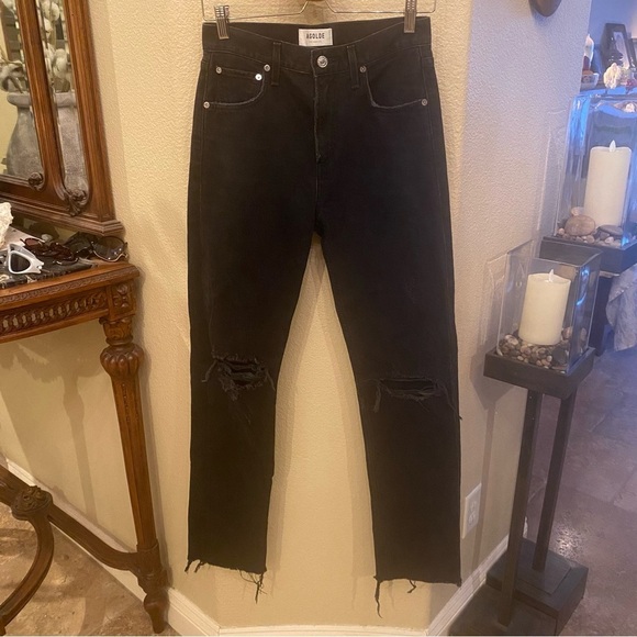 AGOLDE Women Black High-Rise Cherie Ripped Frayed Hem Jeans Size 25 - Picture 1 of 8